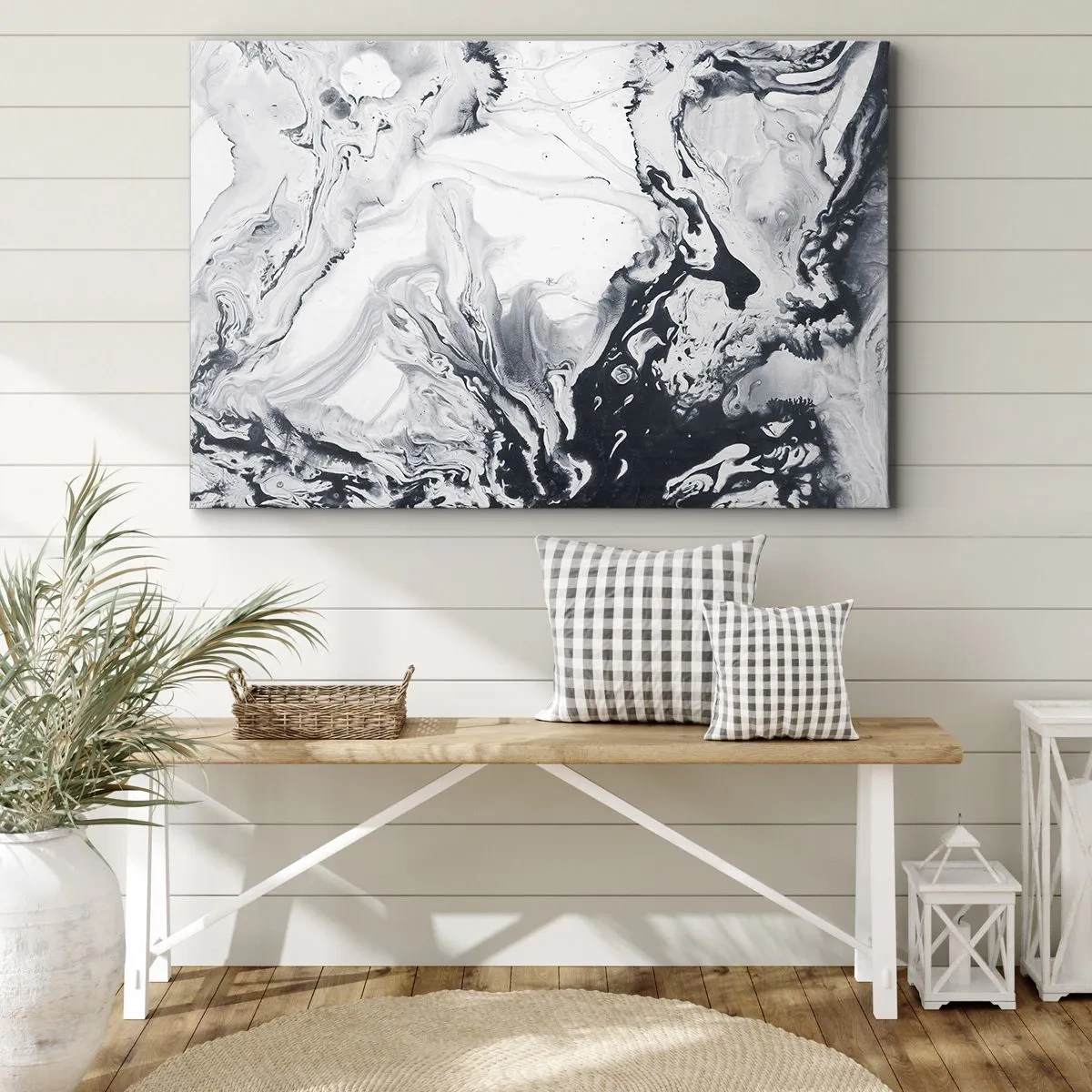 Impression sur toile - Image sur toile - Motif abstrait monochrome avec effet marbré - 100x70cm - Au centre de la Terre - Décoration murale moderne pour le salon et la chambre ARTTOR