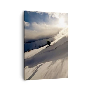 Impression sur toile - Image sur toile - Un skieur sur une piste entourée de montagnes et de neige - 50x70cm - Défi montagne accepté - Décoration murale moderne pour le salon et la chambre ARTTOR