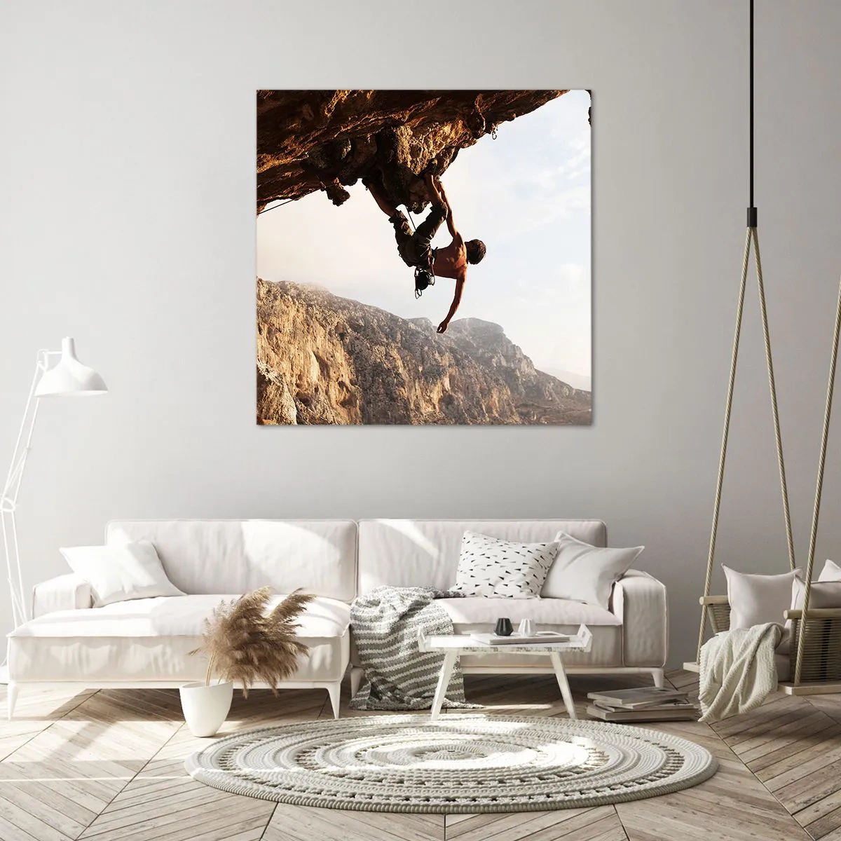 Impression sur toile - Image sur toile - Le monde rétréci dans une main sur une coupe de rocher - 40x40 cm