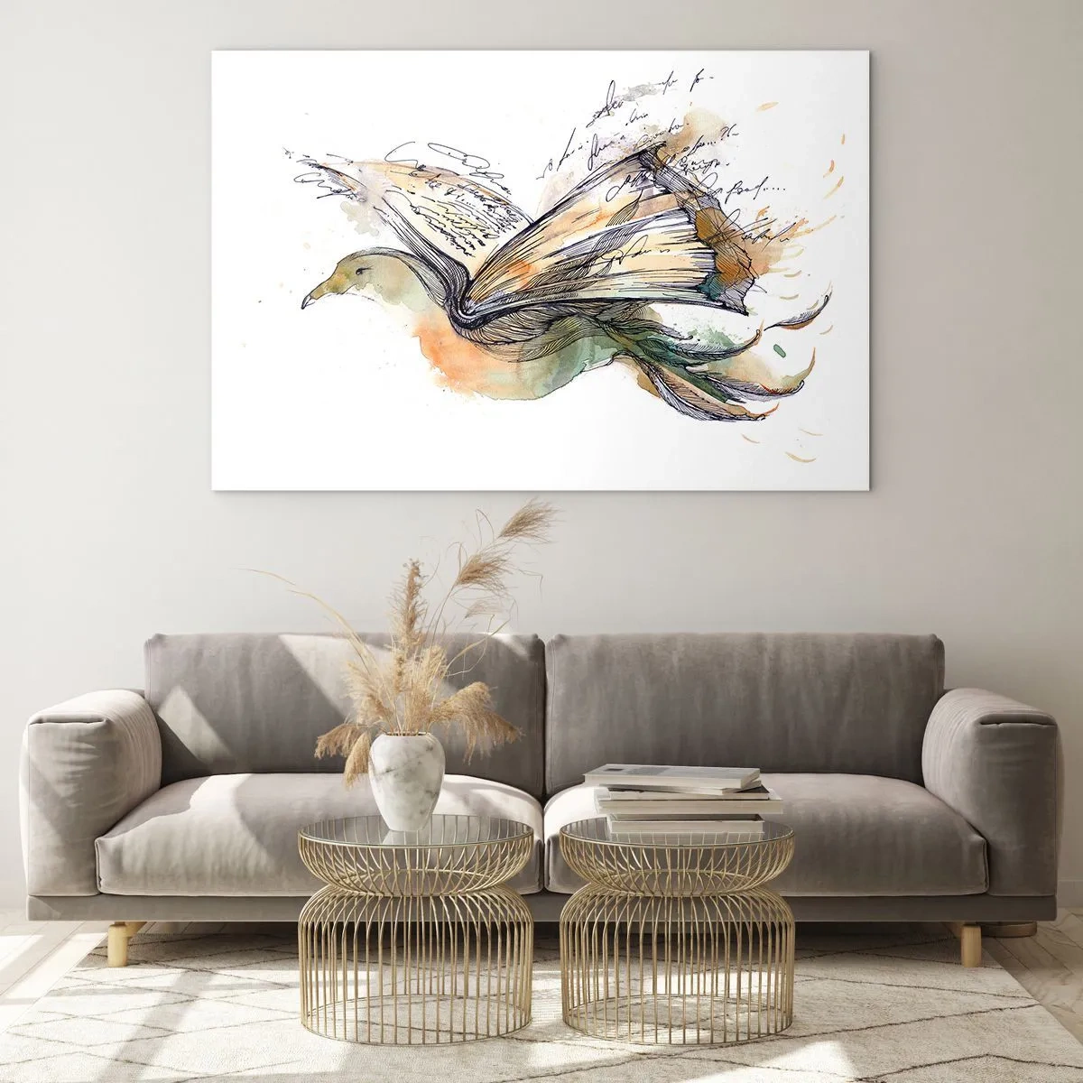 Impression sur verre - Image sur verre - Un oiseau d'un livre déroulé, une métaphore artistique de la connaissance - 100x70cm - Sur les ailes de la poésie - Décoration murale moderne pour le salon et la chambre ARTTOR
