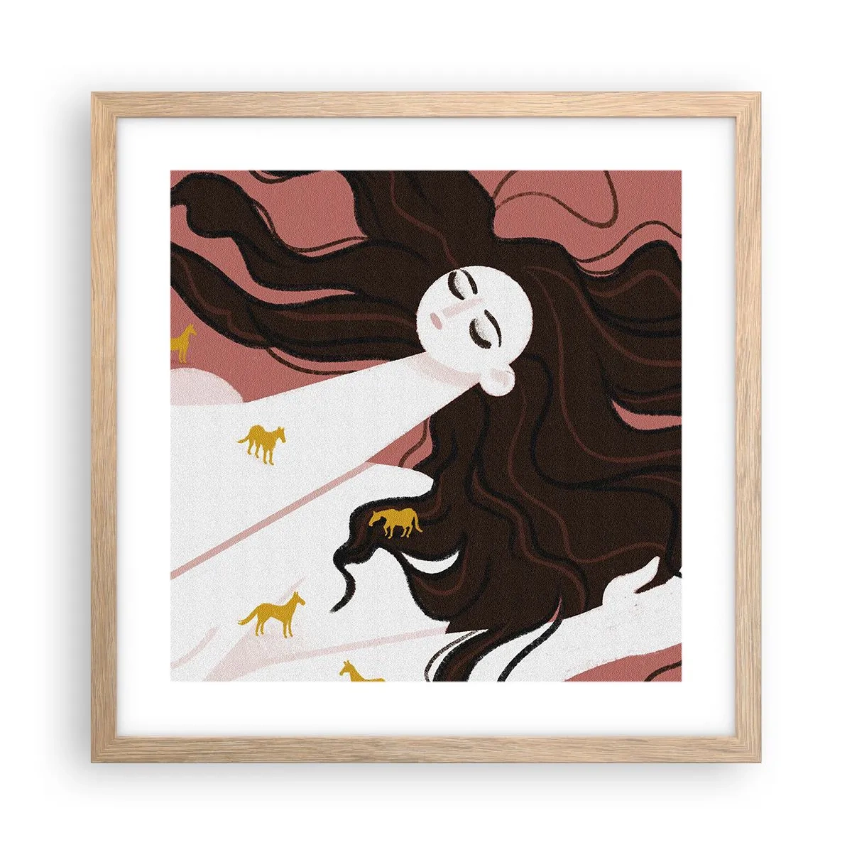 Affiche dans un chêne clair - Poster - Rêve d'un cheval d'or - 40x40 cm