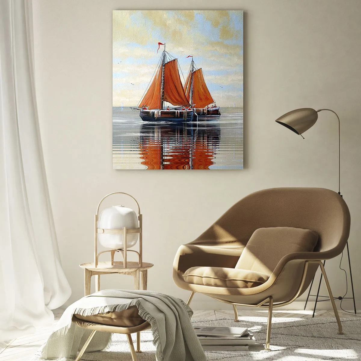 Impression sur verre - Image sur verre - Voiliers sur une mer calme au coucher du soleil - 50x70cm - He, navigue, marin - Décoration murale moderne pour le salon et la chambre ARTTOR
