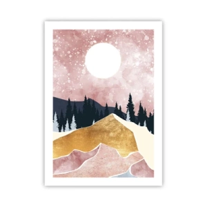 Affiche - Poster - Paysage abstrait avec forêt, montagnes et accents dorés - 50x70cm - Gardien de la nuit - Décoration murale moderne pour le salon et la chambre ARTTOR