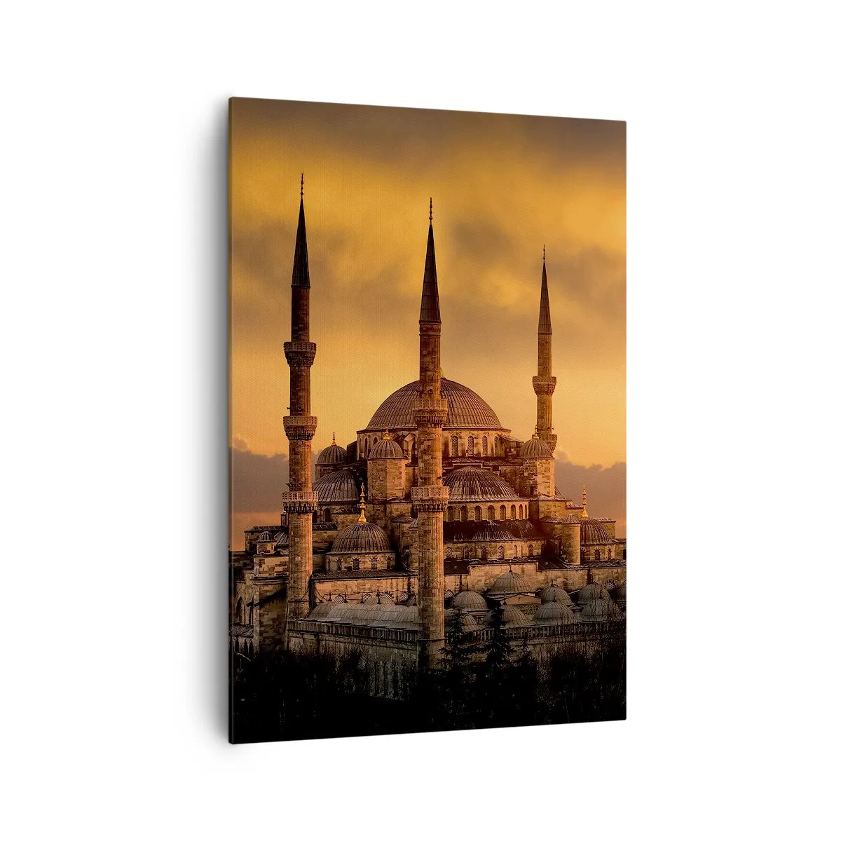 Impression sur toile - Image sur toile - La mosquée au coucher du soleil aux couleurs chaudes - 70x100cm - Dieu est grand - Décoration murale moderne pour le salon et la chambre ARTTOR