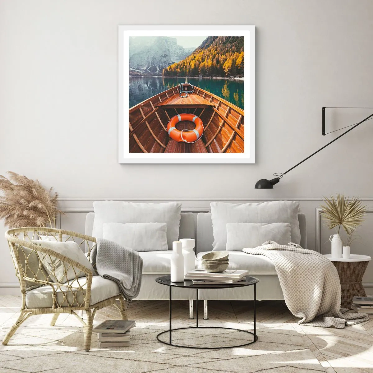 Affiche dans un cadre blanc - Poster - Escapade en montagne - 60x60 cm