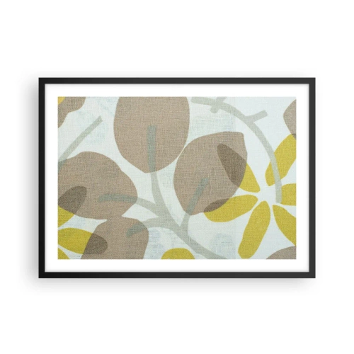 Affiche dans un cadre noir - Poster - Feuilles abstraites dans les tons beige et jaune - 70x50cm - Composition en plein soleil - Décoration murale moderne pour le salon et la chambre ARTTOR