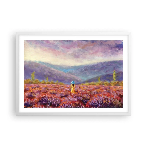 Affiche dans un cadre blanc - Poster - Dans un monde lavande - 70x50 cm