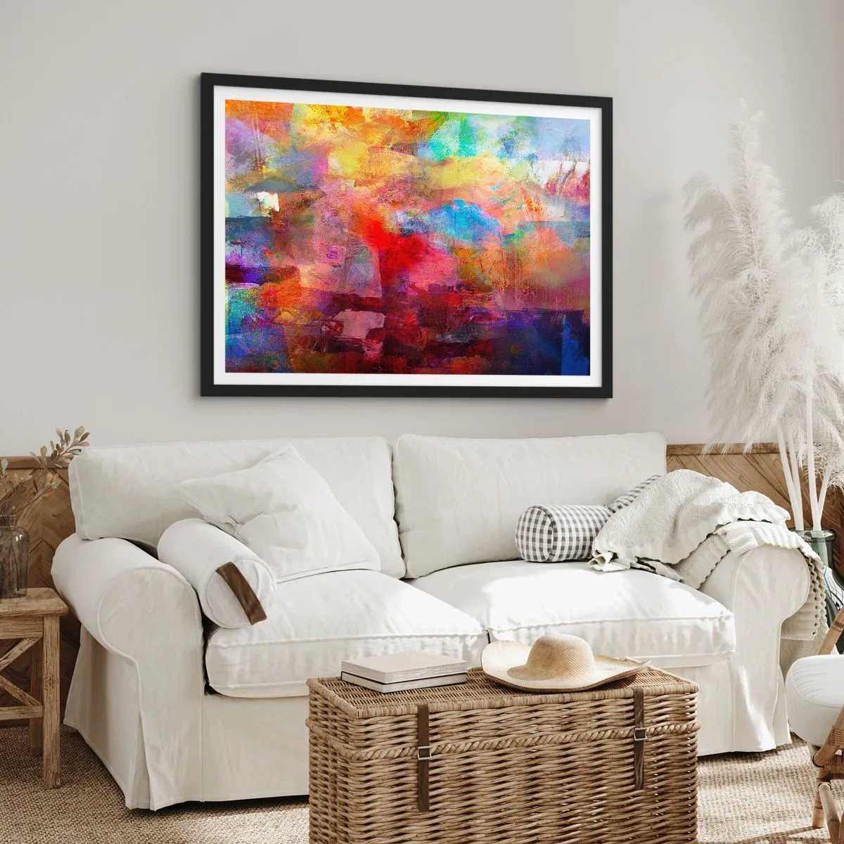 Affiche dans un cadre noir - Poster - Abstraction colorée dans des tons chauds et froids - 70x50cm - Regardez à l'intérieur de l'arc-en-ciel - Décoration murale moderne pour le salon et la chambre ARTTOR