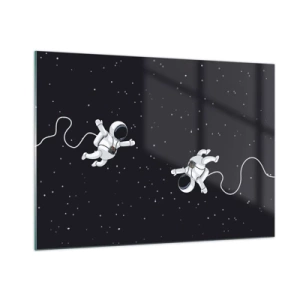 Impression sur verre - Image sur verre - Deux astronautes flottant dans l'espace - 100x70cm - Sortie cosmique - Décoration murale moderne pour le salon et la chambre ARTTOR