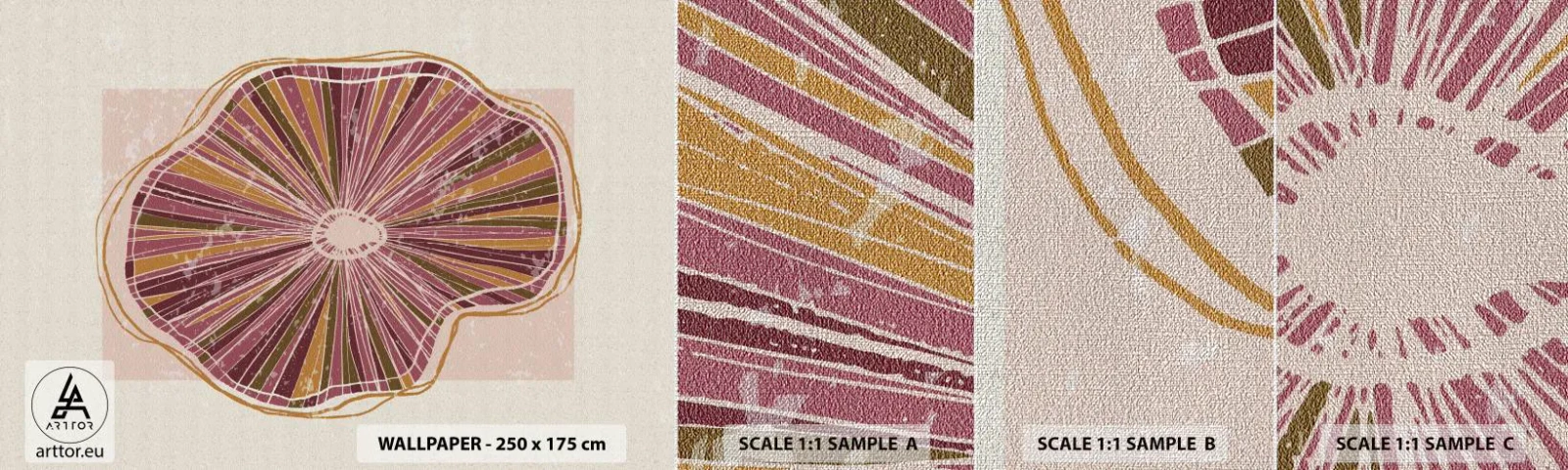 Échantillon de Papier Peint Premium Canvas - Abstraction rayonnante - Bohème, Minimalisme, Abstraction - 100x30 cm