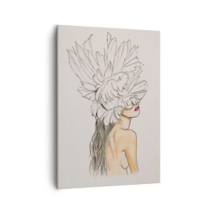 Impression sur toile - Image sur toile - Portrait d'une femme avec décoration de plumes dans un style artistique - 50x70cm - Beauté couronnée - Décoration murale moderne pour le salon et la chambre ARTTOR
