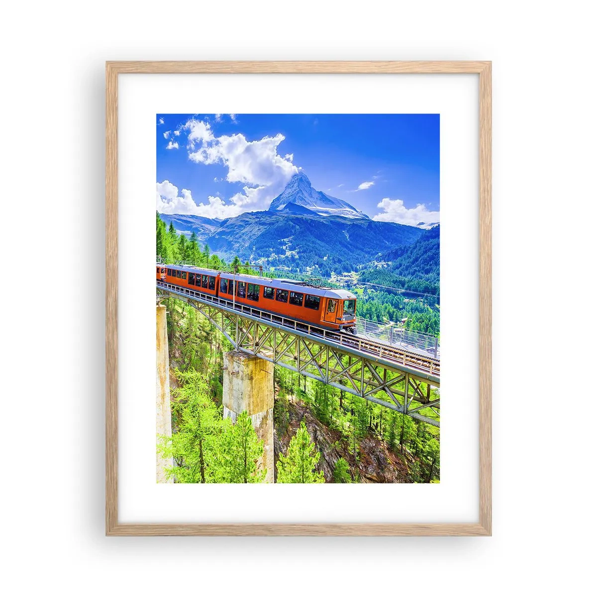 Affiche dans un chêne clair - Poster - Train dans les Alpes - 40x50 cm