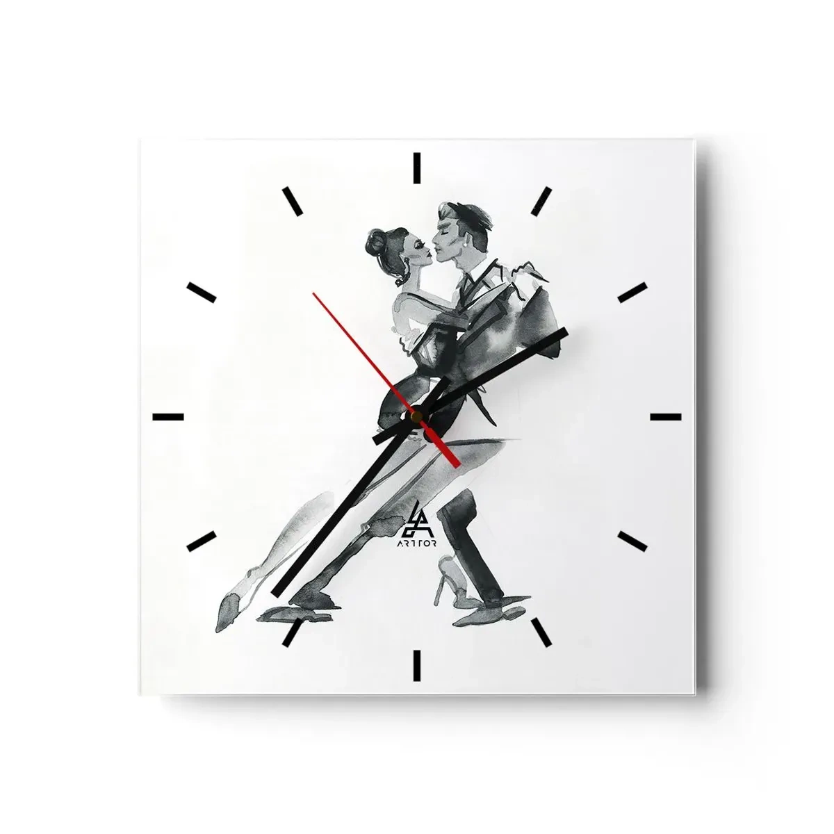Horloge murale - Pendule murale - Une illustration subtile d'un couple dansant dans un style monochrome. - 30x30cm - En un battement - Décoration murale moderne pour le salon et la chambre ARTTOR