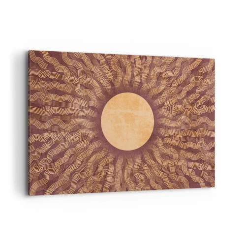 Impression sur toile - Image sur toile - Motif ensoleillé avec des rayons sur un fond dans les tons marron - 120x80cm - Icône du soleil - Décoration murale moderne pour le salon et la chambre ARTTOR