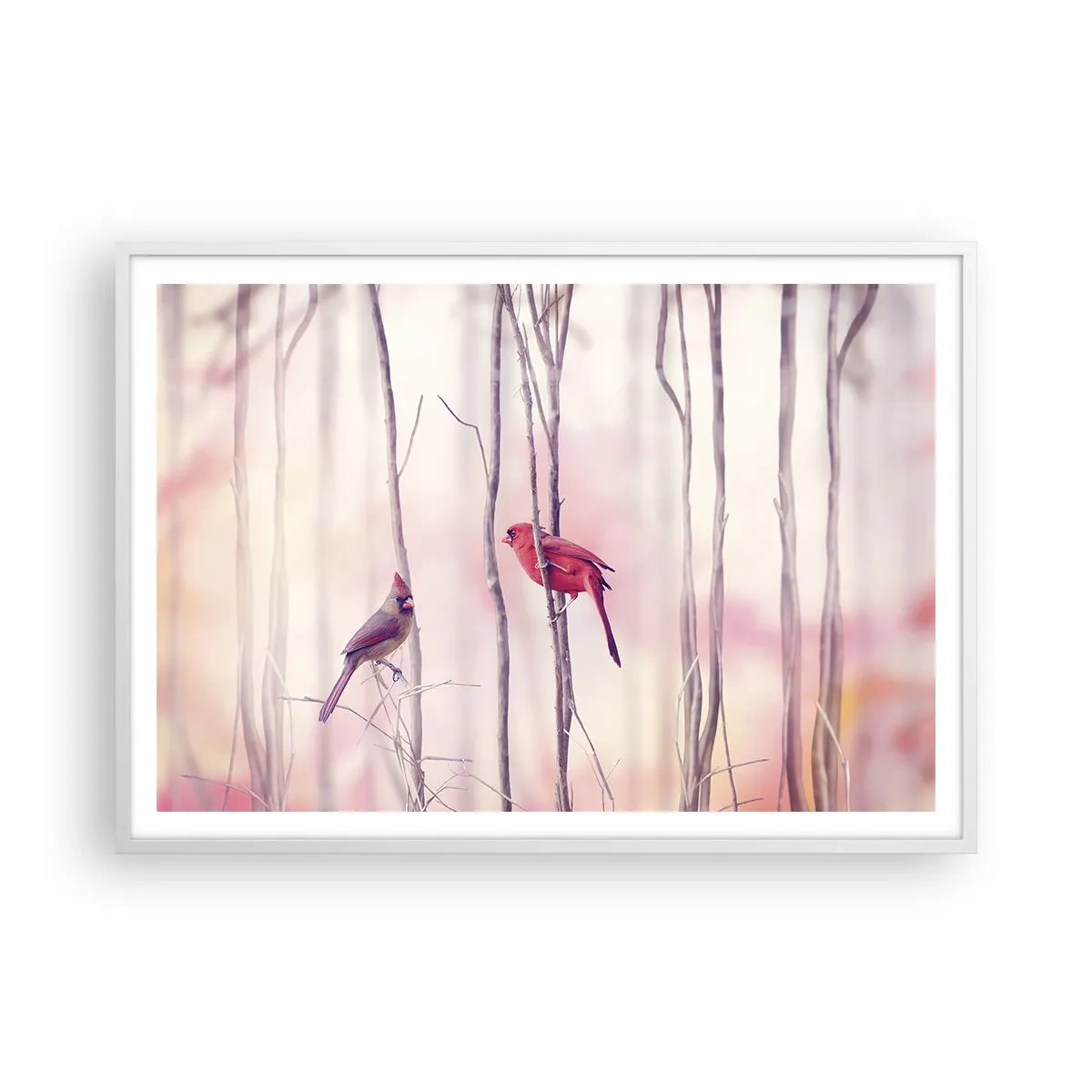 Affiche dans un cadre blanc - Poster - Conte de la forêt rose - 100x70 cm