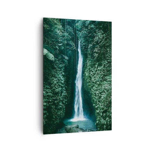 Impression sur toile - Image sur toile - Une cascade entourée d'une végétation tropicale dense - 80x120cm - Fontaine tropicale - Décoration murale moderne pour le salon et la chambre ARTTOR