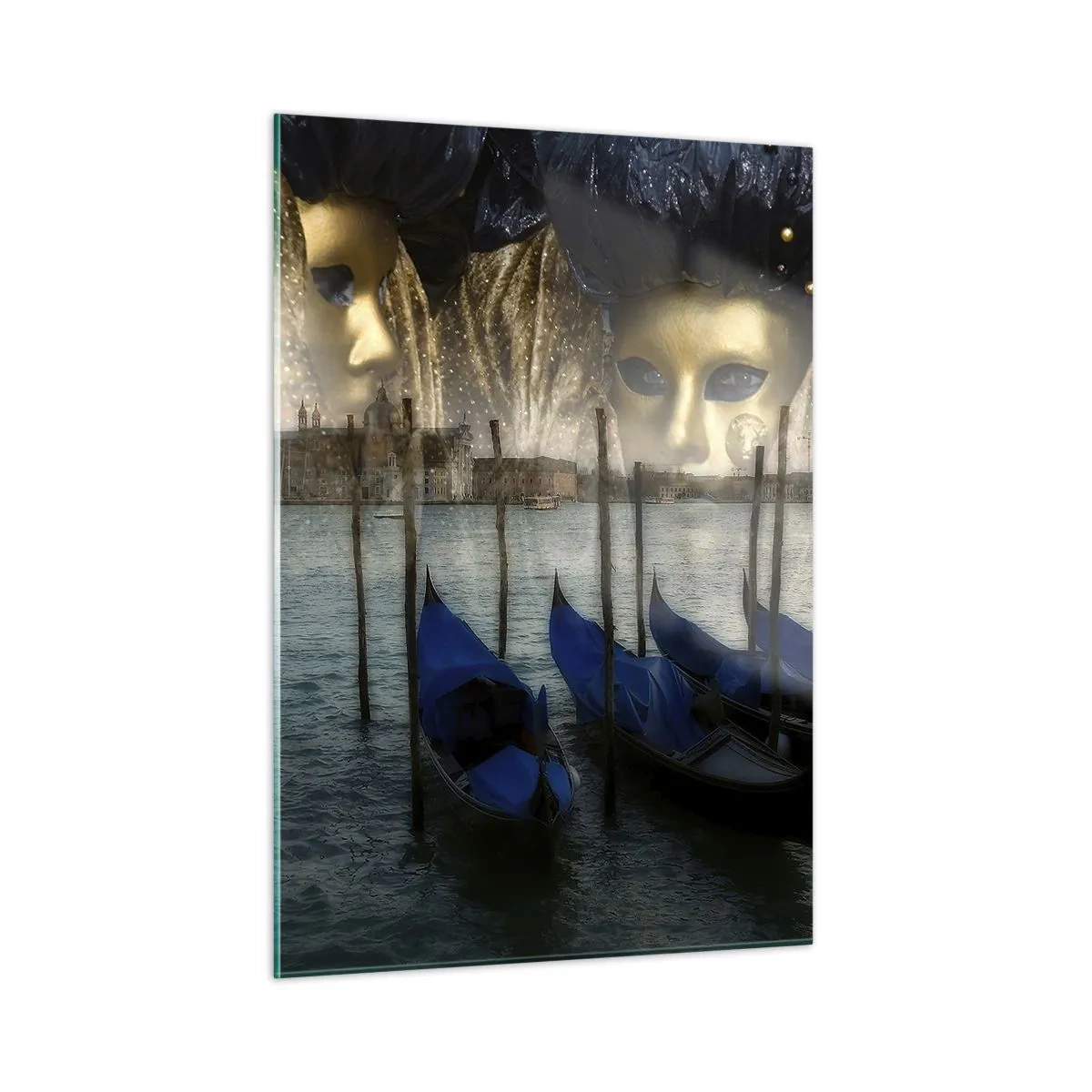Impression sur verre - Image sur verre - Venise avec gondoles et masques de carnaval - 50x70cm - Il est temps de commencer le carnaval - Décoration murale moderne pour le salon et la chambre ARTTOR