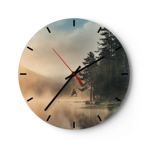 Horloge murale - Pendule murale - Un paysage forestier brumeux sur un lac tranquille - 30x30cm - Naissance du jour - Décoration murale moderne pour le salon, la cuisine et la chambre ARTTOR