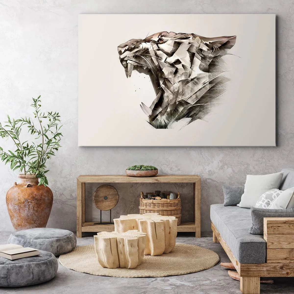 Impression sur toile - Image sur toile - Image abstraite d'un tigre dans des tons beiges - 100x70cm - Vous savez déjà qui est en charge - Décoration murale moderne pour le salon et la chambre ARTTOR