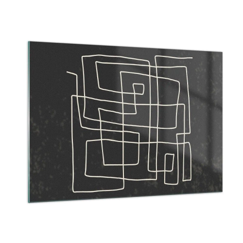 Impression sur verre - Image sur verre - Abstraction géométrique avec des lignes blanches sur fond noir - 100x70cm - Pas aussi simple - Décoration murale moderne pour le salon et la chambre ARTTOR