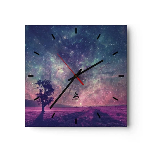 Horloge murale - Pendule murale - Un arbre contre un ciel étoilé aux couleurs violettes et bleues - 30x30cm - Sous un ciel magique - Décoration murale moderne pour le salon et la chambre ARTTOR