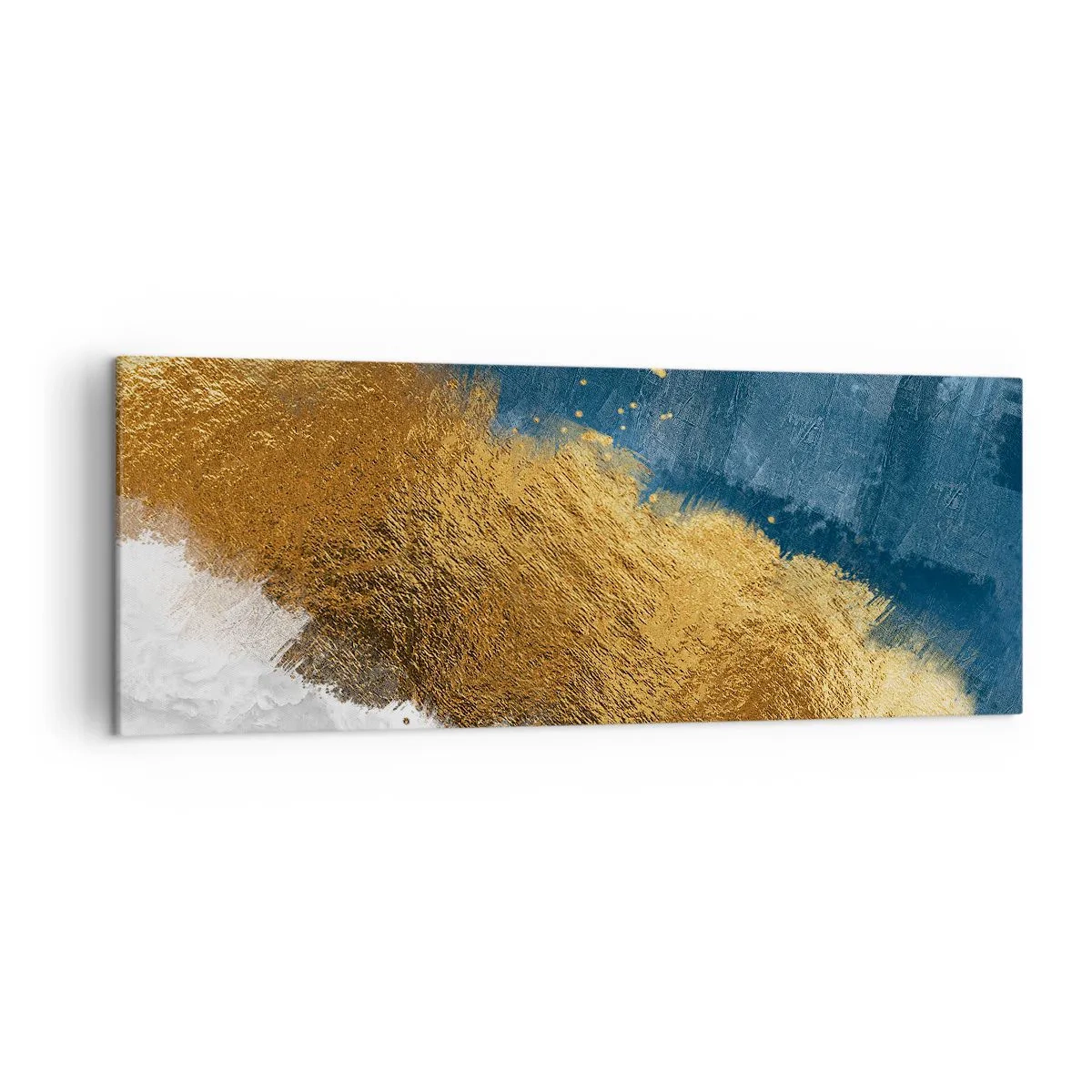 Impression sur toile - Image sur toile - Une composition abstraite dans des tons d'or, de bleu et de blanc. - 140x50cm - Les couleurs de l’été - Décoration murale moderne pour le salon et la chambre ARTTOR