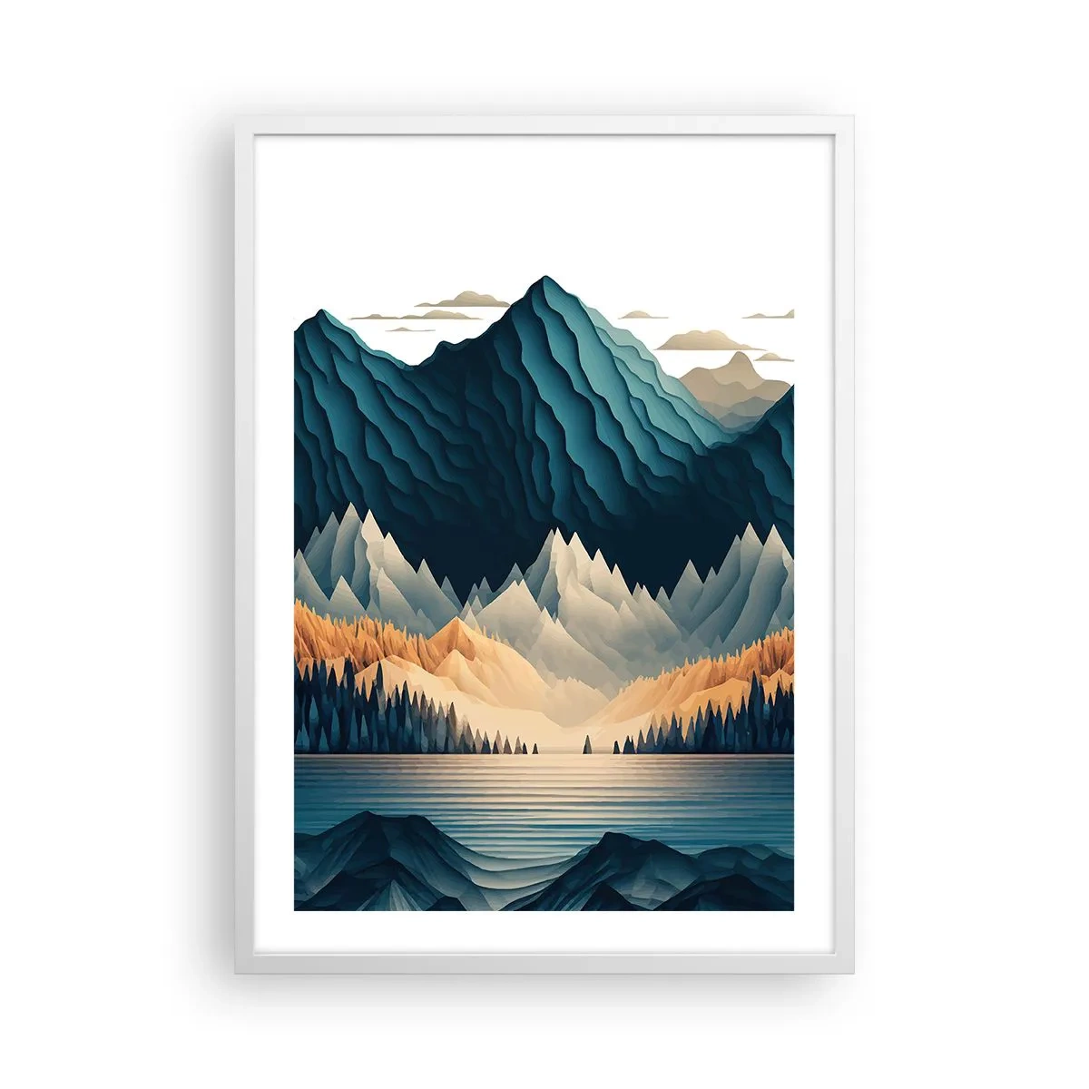 Affiche dans un cadre blanc - Poster - Paysage de montagne parfait - 50x70 cm