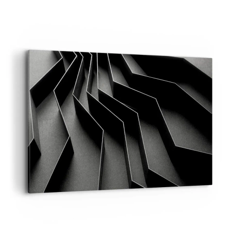 Impression sur toile - Image sur toile - Abstraction en noir et blanc avec des structures géométriques - 100x70cm - Ordre spatial - Décoration murale moderne pour le salon et la chambre ARTTOR