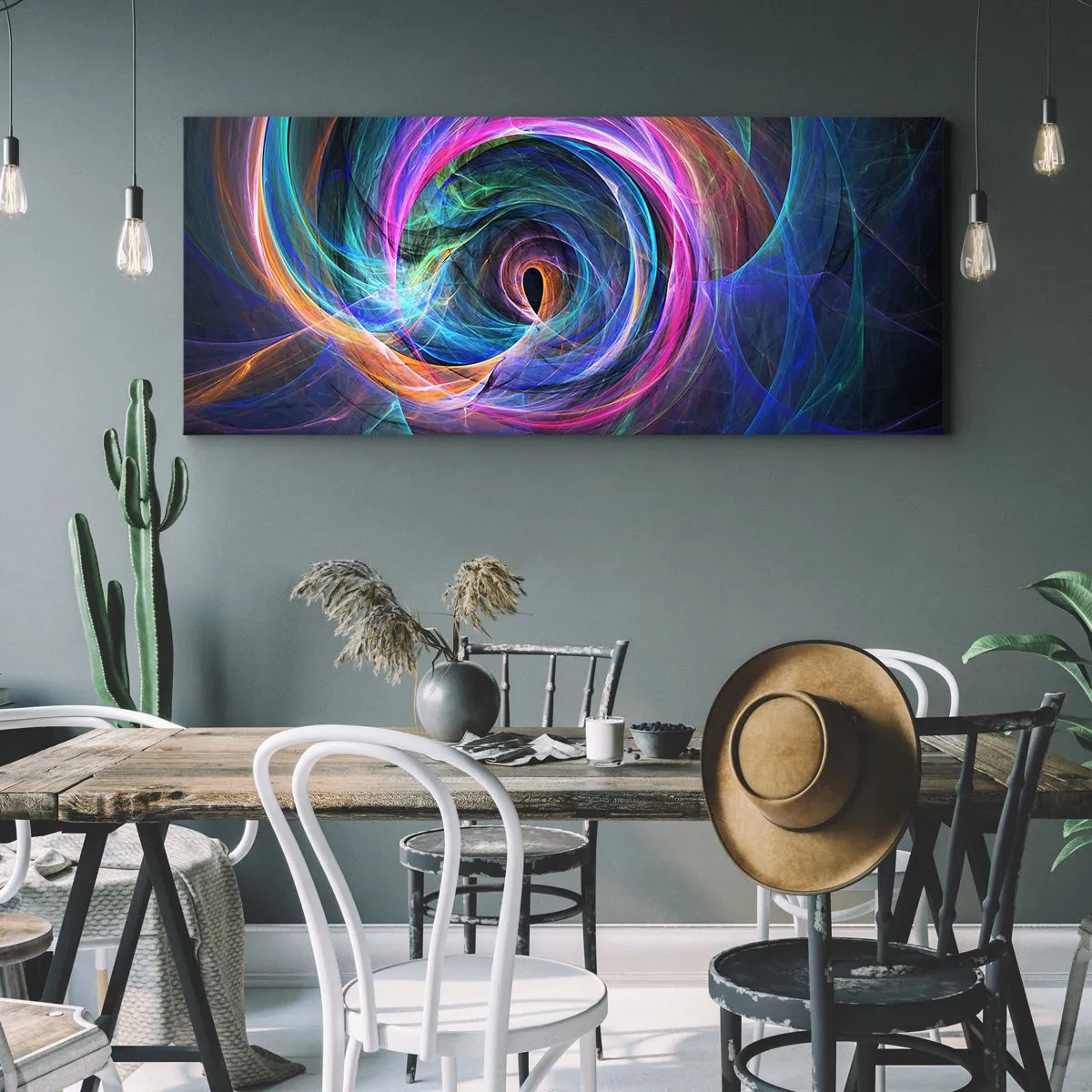 Impression sur toile - Image sur toile - Un tourbillon abstrait de couleurs dans des tons de violet, de rose et de bleu. - 160x50cm - Où m'emmènes-tu ? - Décoration murale moderne pour le salon et la chambre ARTTOR