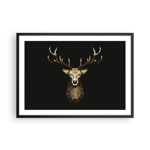 Affiche dans un cadre noir - Poster - Cerf polygonal géométrique sur fond noir - 70x50cm - Cerf cubique - Décoration murale moderne pour le salon et la chambre ARTTOR