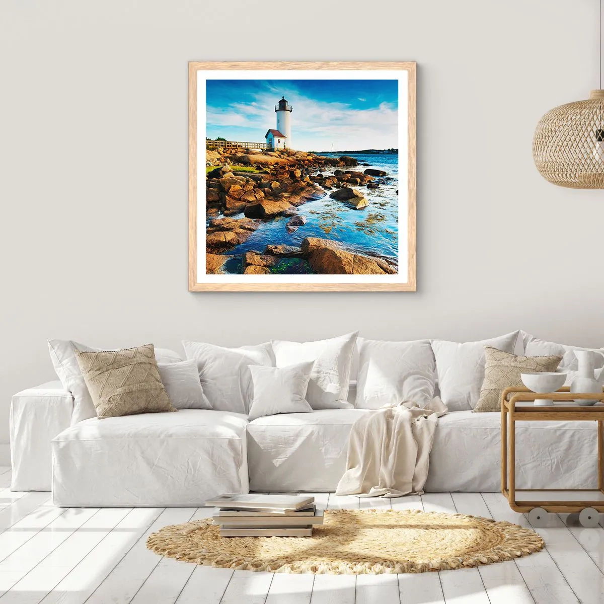 Affiche dans un chêne clair - Poster - Revenez heureux, j'attends - 60x60 cm