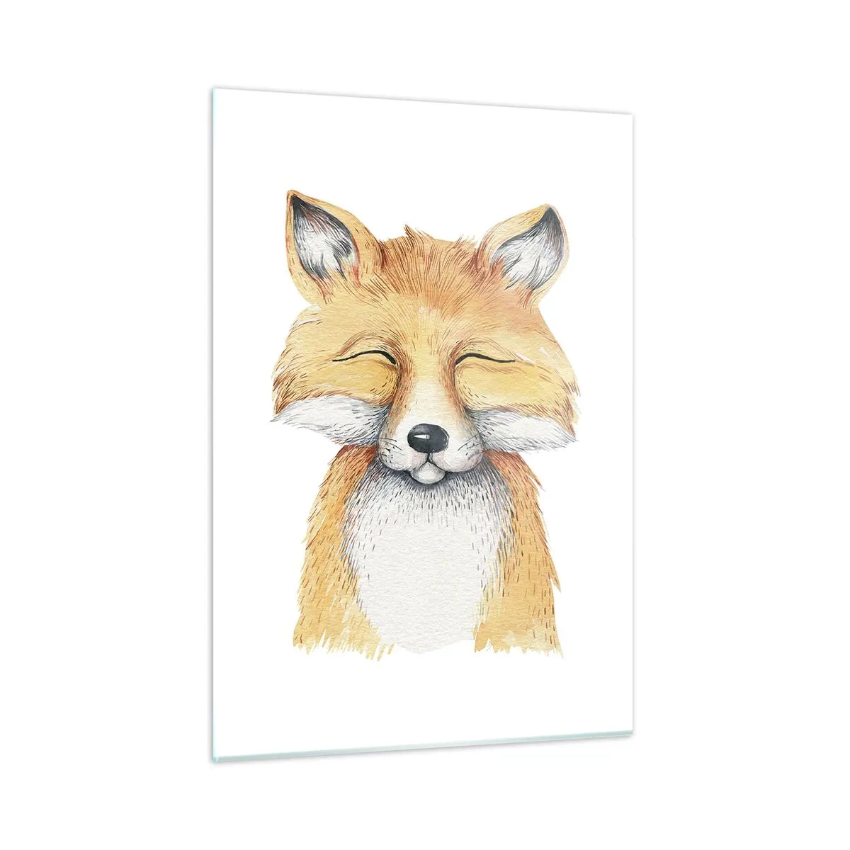 Impression sur verre - Image sur verre - Un renard mignon aux yeux fermés sur fond blanc - 50x70cm - Humeurs de renard - Décoration murale moderne pour le salon et la chambre ARTTOR