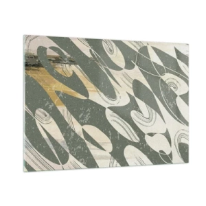 Impression sur verre - Image sur verre - Une composition verte et beige aux formes organiques dynamiques - 100x70cm - Abstraction rythmique - Décoration murale moderne pour le salon et la chambre ARTTOR