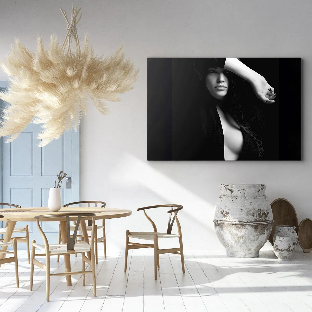 Impression sur toile - Image sur toile - Portrait élégant d'une femme en noir et blanc - 120x80cm - École de séduction - Décoration murale moderne pour le salon et la chambre ARTTOR