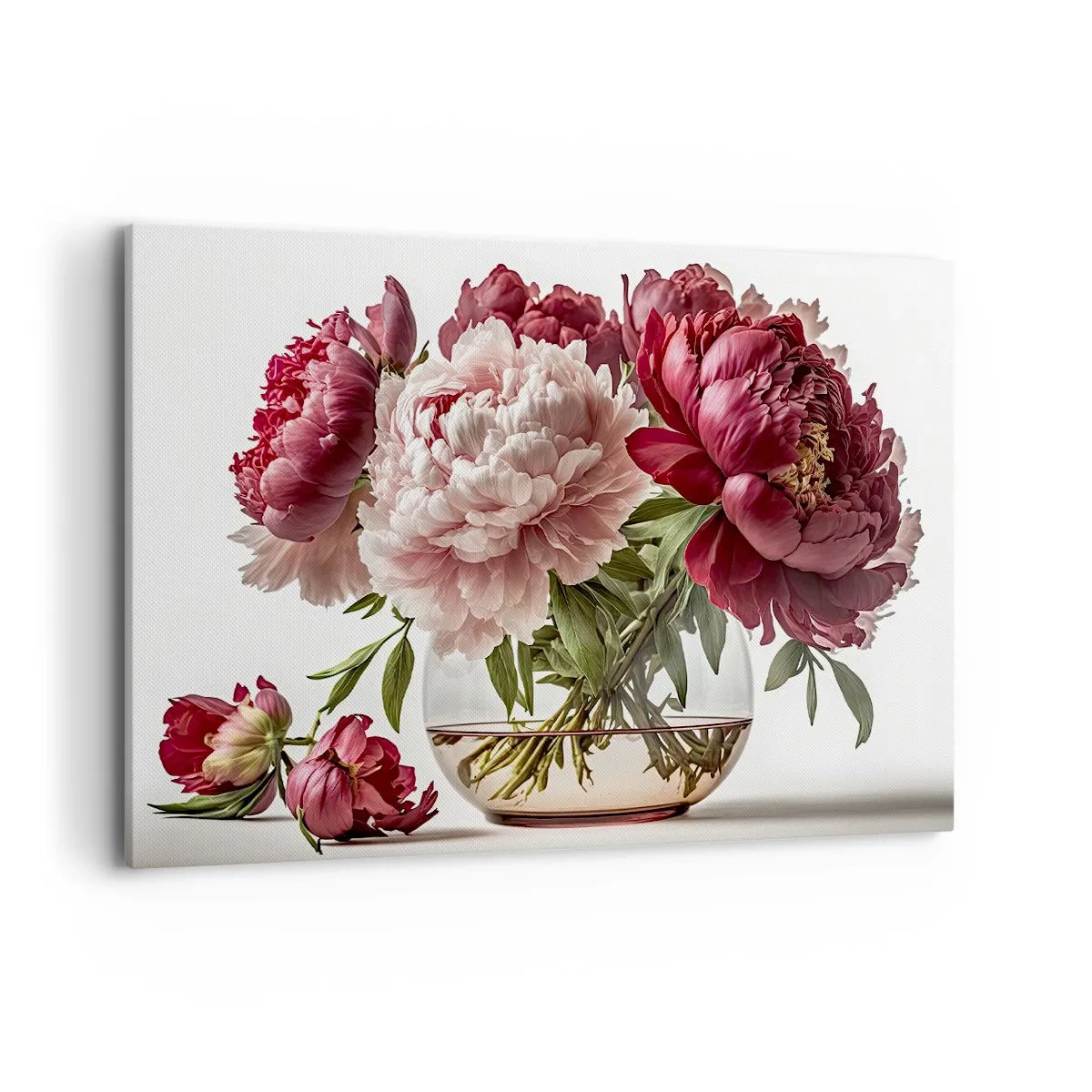 Impression sur toile - Image sur toile - Un bouquet de pivoines dans les tons de rose et de rouge - 120x80cm - En pleine floraison de beauté - Décoration murale moderne pour le salon et la chambre ARTTOR