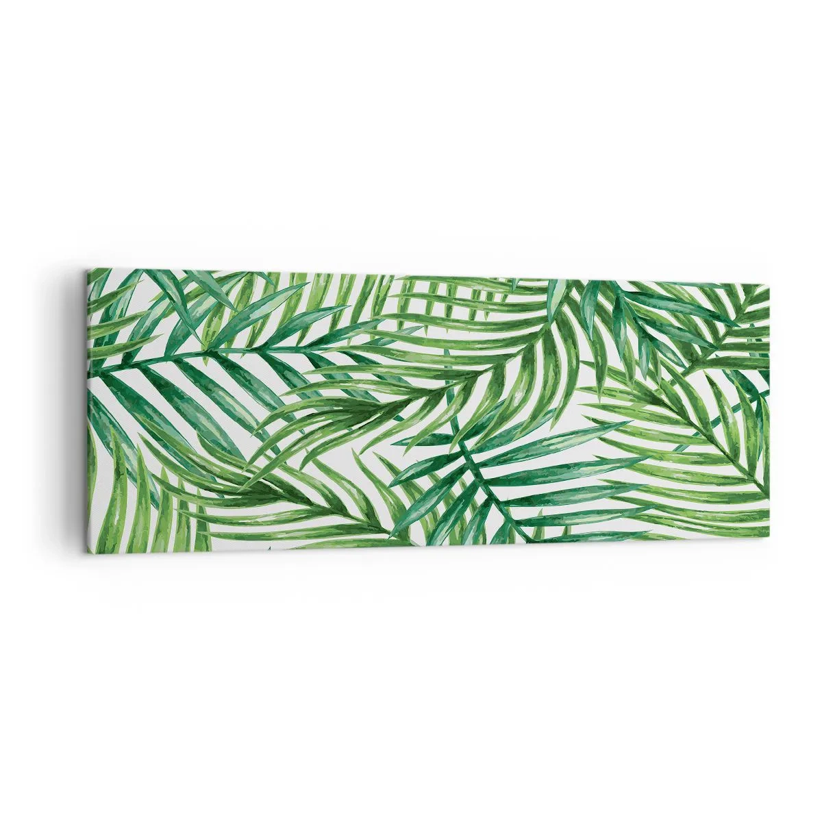 Impression sur toile - Image sur toile - Feuilles de palmier tropicales vertes sur fond clair - 140x50cm - Sous la canopée verte - Décoration murale moderne pour le salon et la chambre ARTTOR