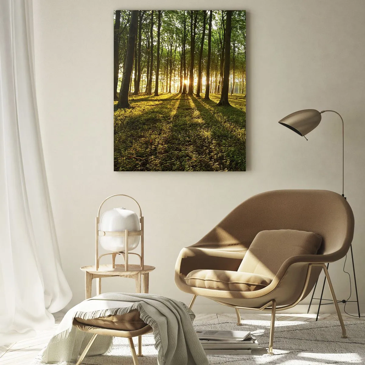 Impression sur verre - Image sur verre - Le soleil couchant dans la forêt de feuillus - 70x100cm - Toutes les photographies de printemps - Décoration murale moderne pour le salon et la chambre ARTTOR