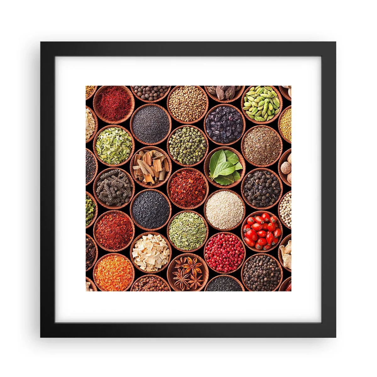 Affiche dans un cadre noir - Poster - Toutes les saveurs du monde - 30x30 cm
