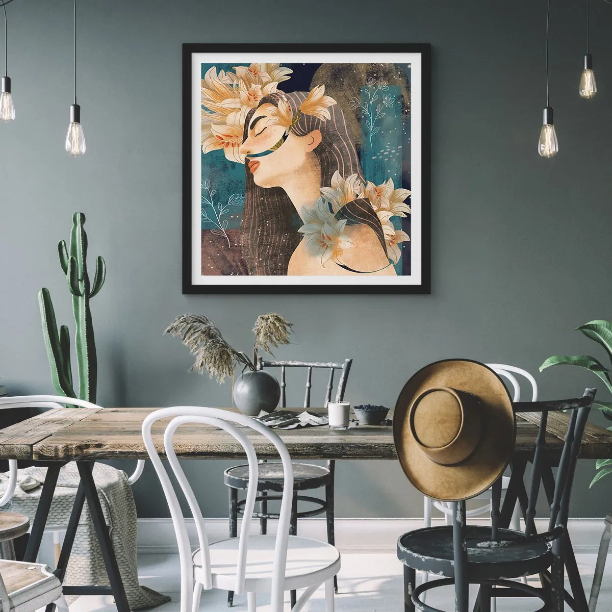 Affiche dans un cadre noir - Poster - Conte de fée sur la princesse lilas - 50x50 cm