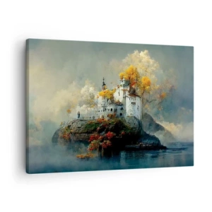 Impression sur toile - Image sur toile - Un château sur une colline entouré d'arbres d'automne - 70x50cm - Le début d'une histoire romantique - Décoration murale moderne pour le salon et la chambre ARTTOR