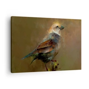 Impression sur toile - Image sur toile - Une interprétation artistique d'un moineau sur fond marron - 70x50cm - Un moineau, un petit oiseau - Décoration murale moderne pour le salon et la chambre ARTTOR