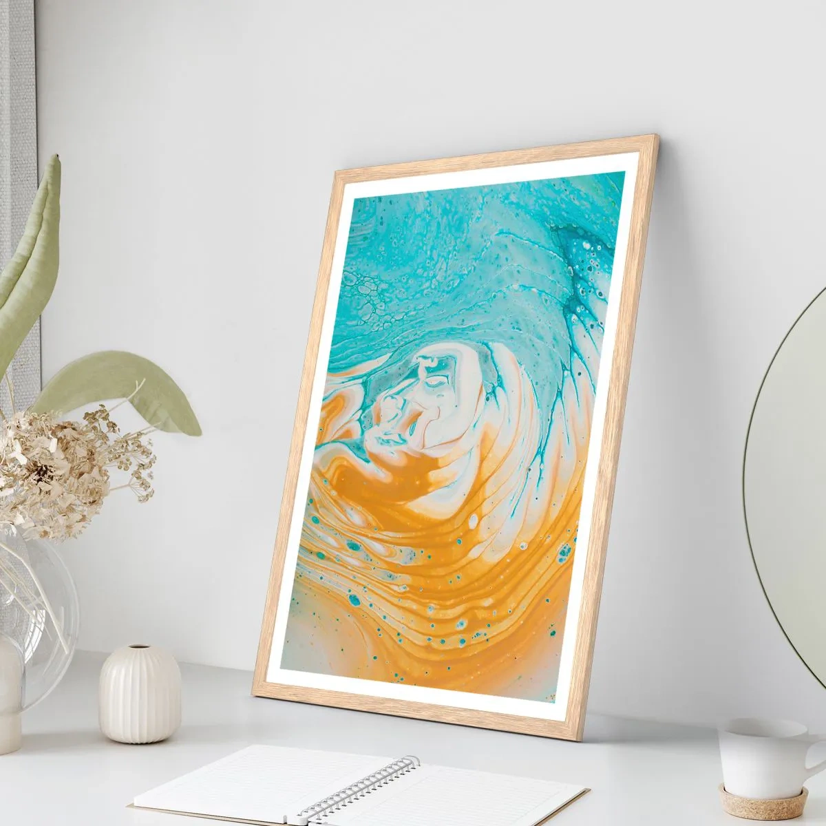 Affiche dans un chêne clair - Poster - Tourbillon pastel - 30x40 cm