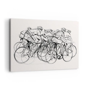 Impression sur toile - Image sur toile - Un groupe de cyclistes en mouvement dans un style minimaliste - 100x70cm - Ensemble en équipe - Décoration murale moderne pour le salon et la chambre ARTTOR