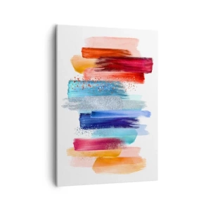 Impression sur toile - Image sur toile - Coups de pinceau colorés sur fond blanc - 50x70cm - En haut et en bas - Décoration murale moderne pour le salon et la chambre ARTTOR