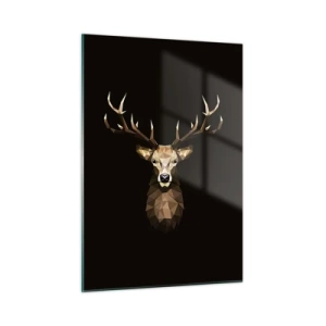 Impression sur verre - Image sur verre - Cerf géométrique sur fond noir - 50x70cm - Cerf cubique - Décoration murale moderne pour le salon et la chambre ARTTOR
