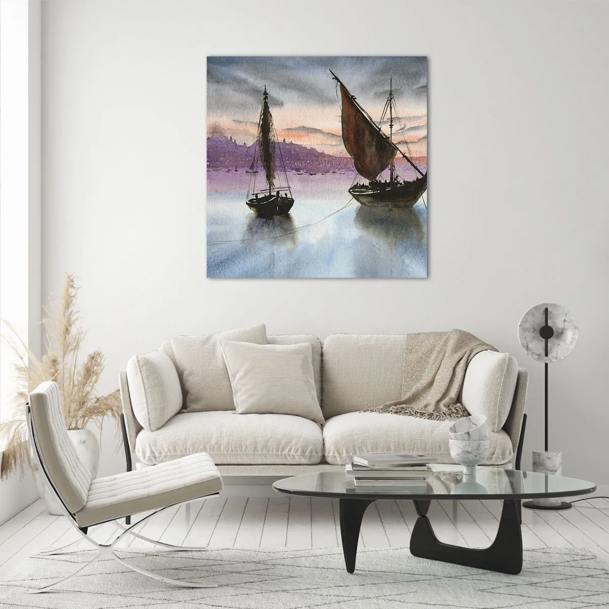 Impression sur verre - Image sur verre - Soirée au port - 50x50 cm