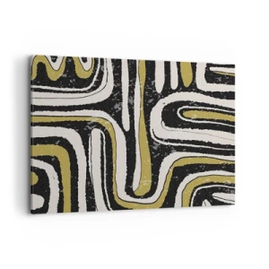 Impression sur toile - Image sur toile - Motif abstrait en noir, blanc et or - 100x70cm - Composition : routes et ruelles - Décoration murale moderne pour le salon et la chambre ARTTOR