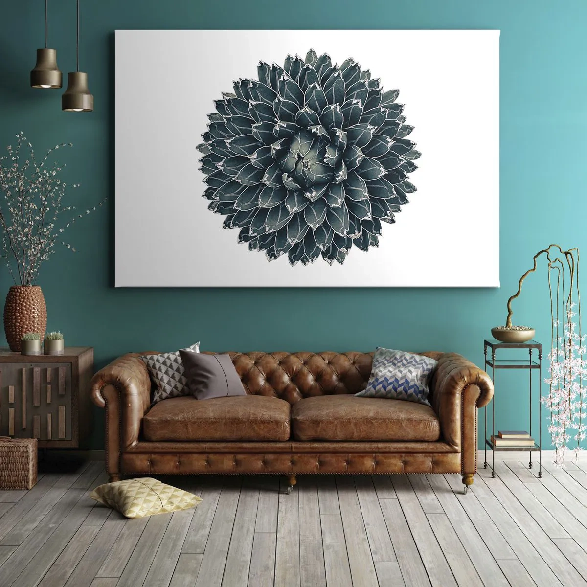Impression sur toile - Image sur toile - Plante succulente symétrique sur fond blanc - 100x70cm - Étoile du désert - Décoration murale moderne pour le salon et la chambre ARTTOR