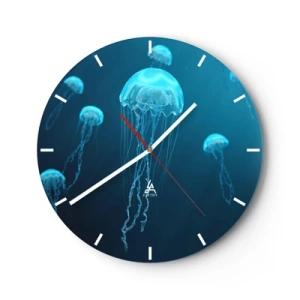 Horloge murale - Pendule murale - Méduses flottant dans l'océan bleu profond - 30x30cm - Danse océanique - Décoration murale moderne pour le salon, la cuisine et la chambre ARTTOR