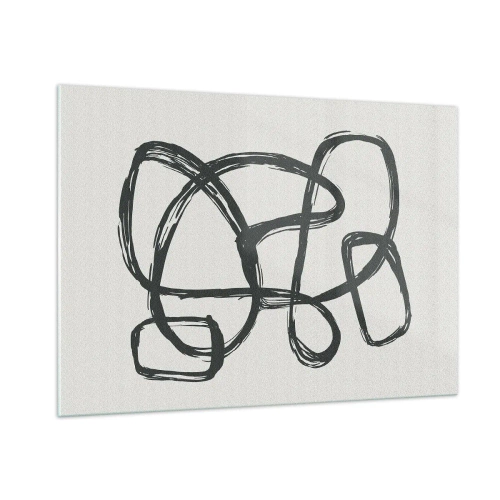 Impression sur verre - Image sur verre - Des boucles et des lignes noires forment une composition abstraite sur fond blanc. - 100x70cm - Abstraction en boucle - Décoration murale moderne pour le salon et la chambre ARTTOR